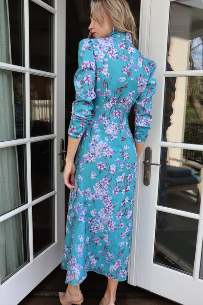 Green Floral Silk Long dress