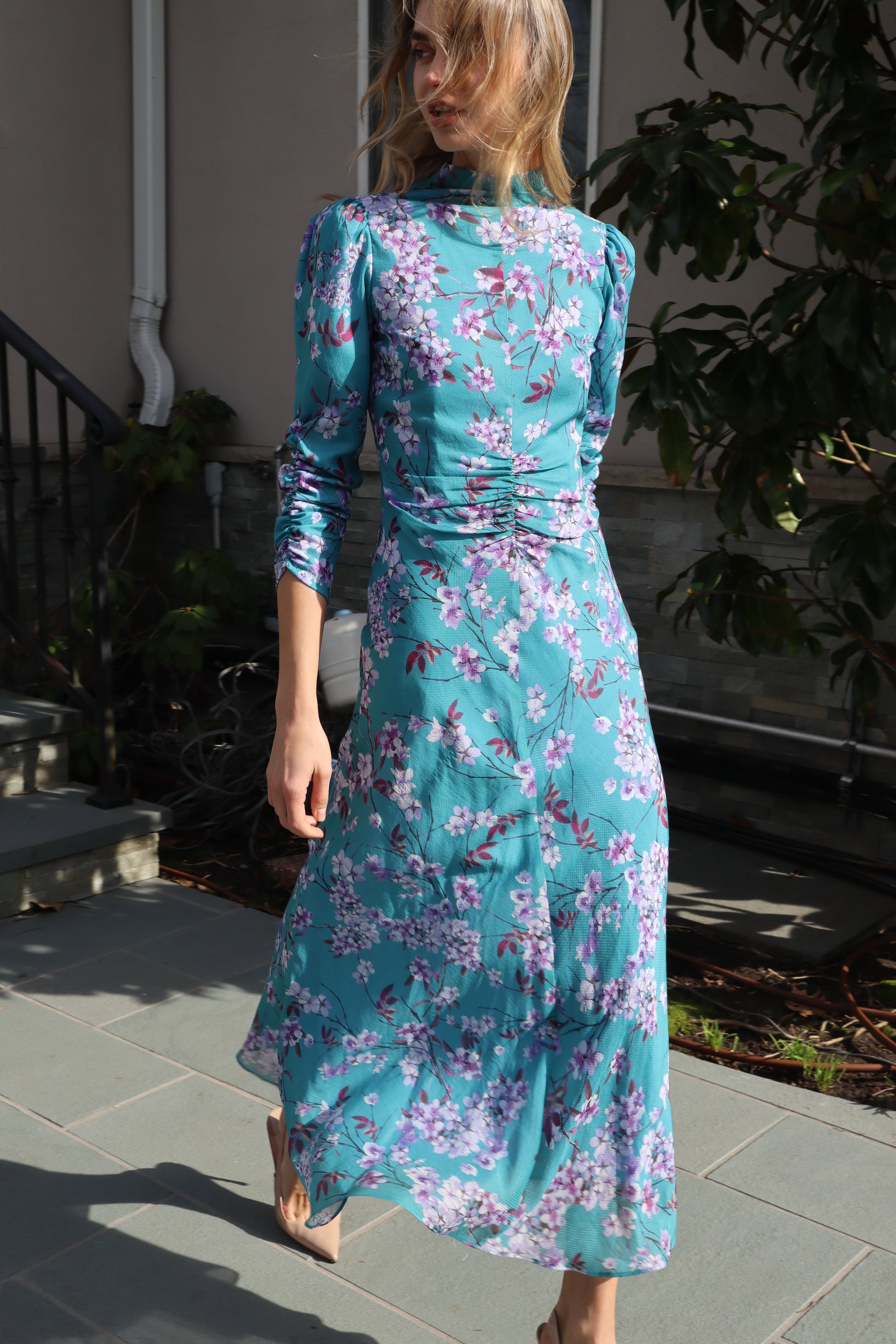 Green Floral Silk Long dress Levia New York Green Floral Silk Long dress Levia New York