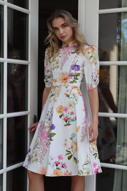 White floral print cotton dress