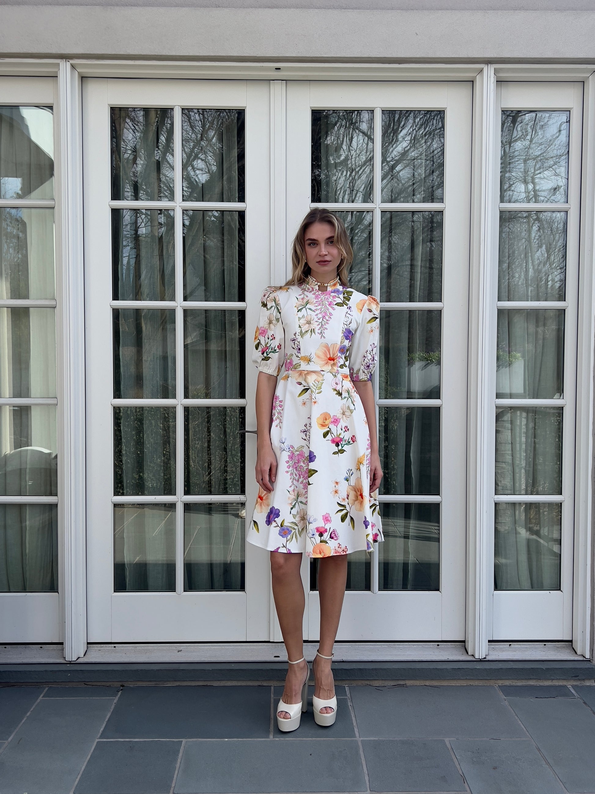 cotton on white floral dress Cotton Ivory White Floral Midi Sundress with Pockets Ivory White / Small