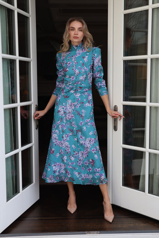 Green Floral Silk Long dress