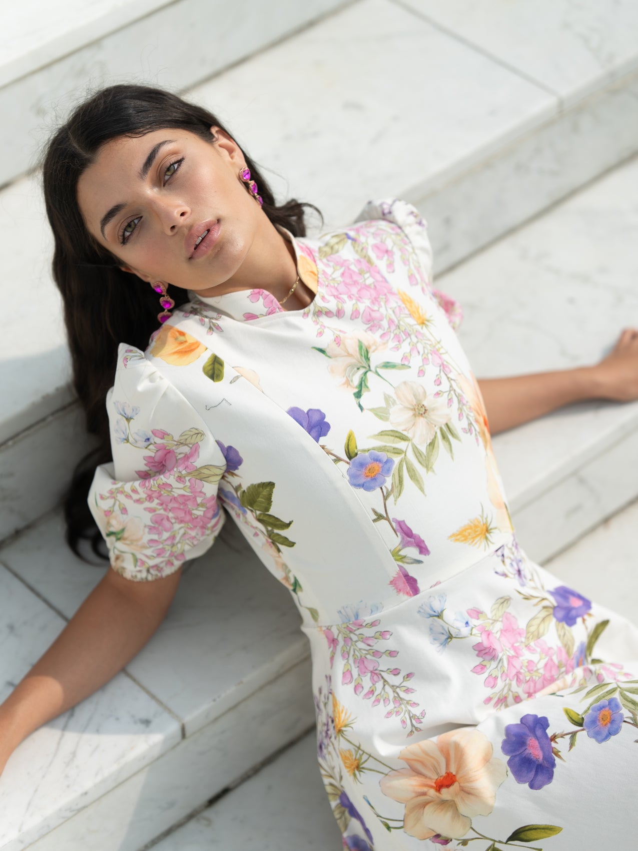 White floral print cotton dress