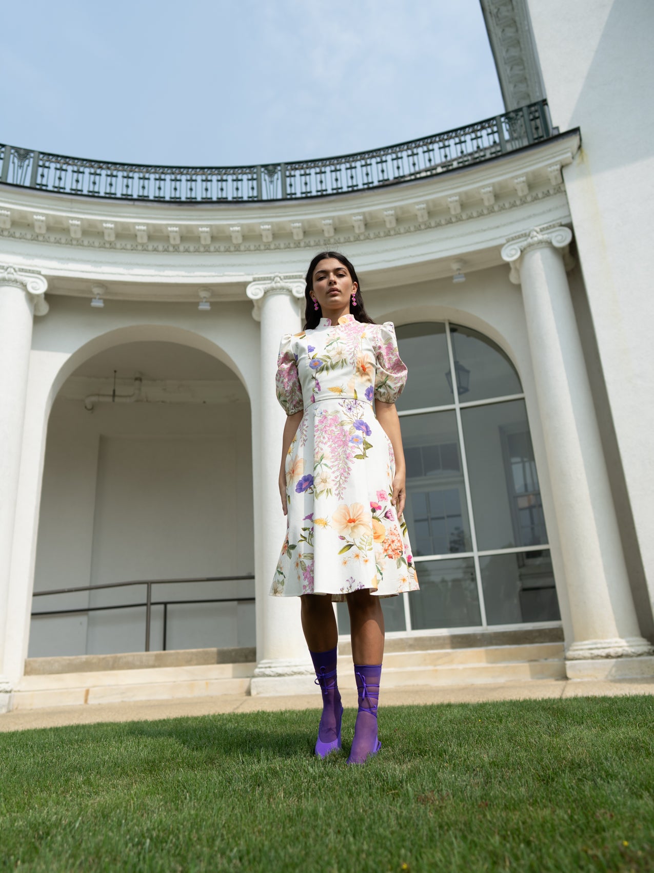 White floral print cotton dress