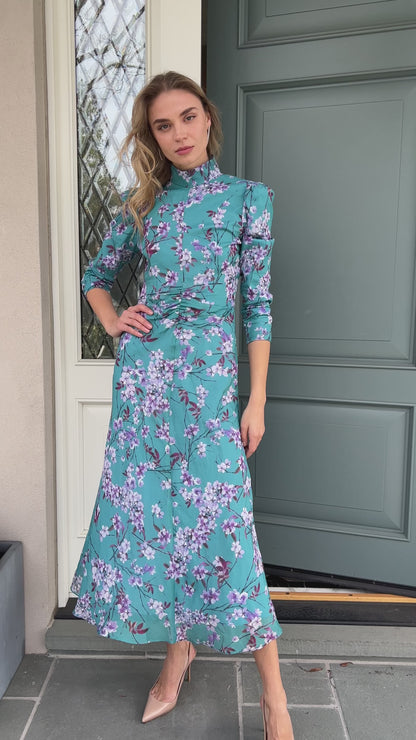 Green Floral Silk Long dress